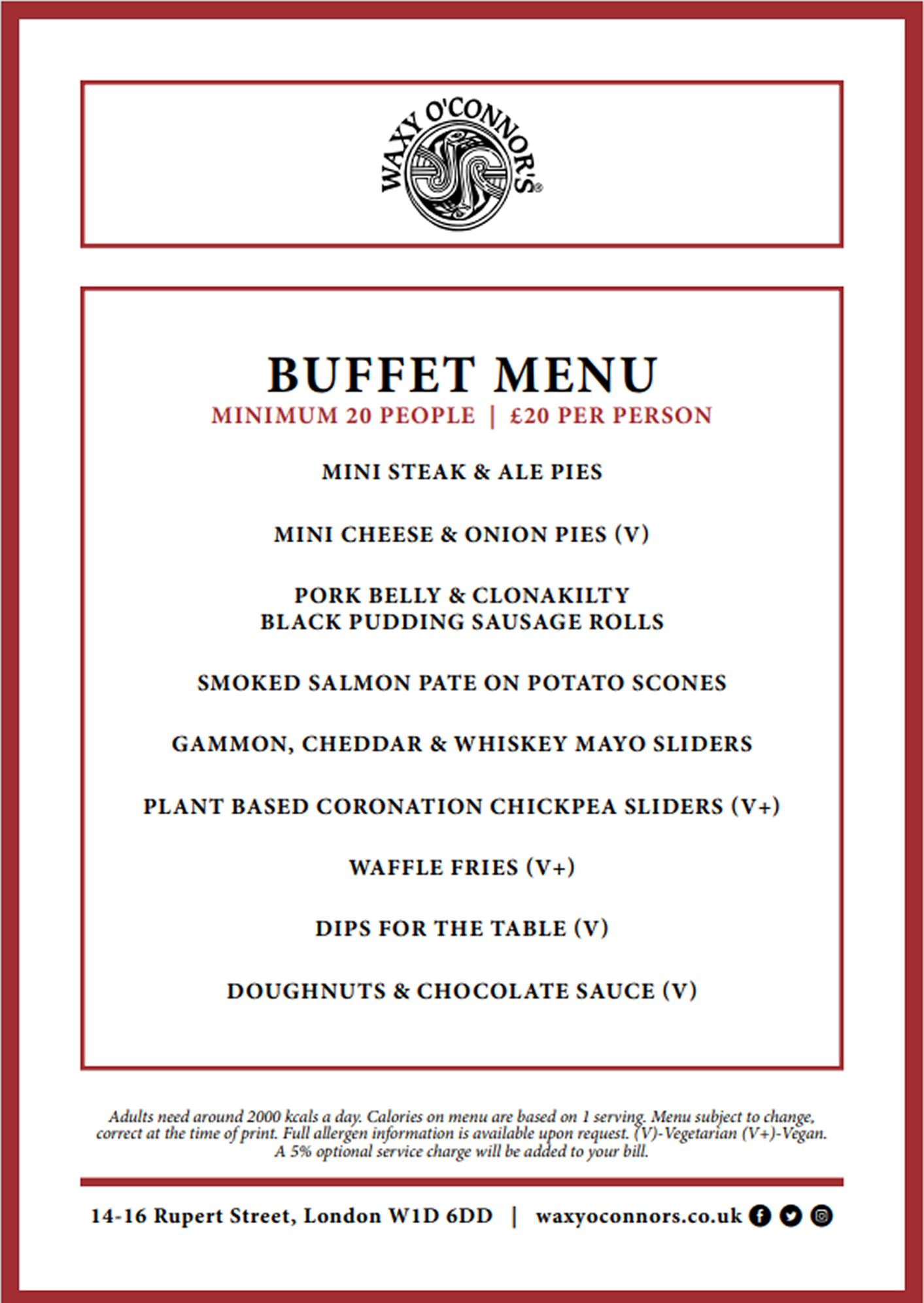 Waxys Buffet Menu